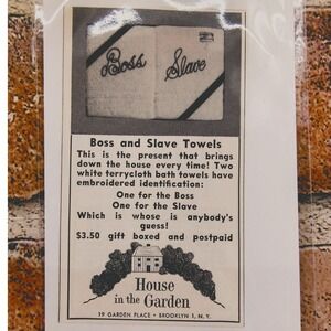 1956‎ Boss Slave Funny Towels House in Garden Brooklyn NY - Orig Vtg Print Ad